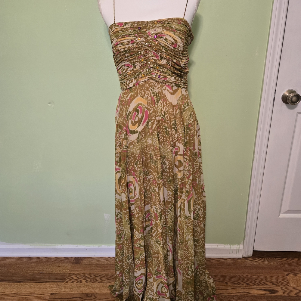 Chetta B Mixed Print Pleated Maxi Dress  Size 10